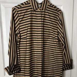 Hinson Wu Long Sleeve Xena Chic Striped Tan and Black Women's Button Down Shirt